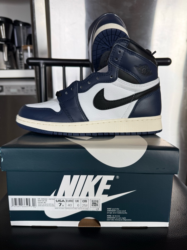 Nike Air Jordan 1 High Og Navy/White/Black - Men’s Retro Sneaker 7y(Men) 8.5 Wom